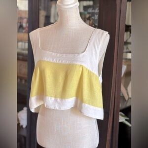 Haute Hippie Linen Blend Cropped Top. Women’s Sz-XL Yellow | White | Trendy EUC